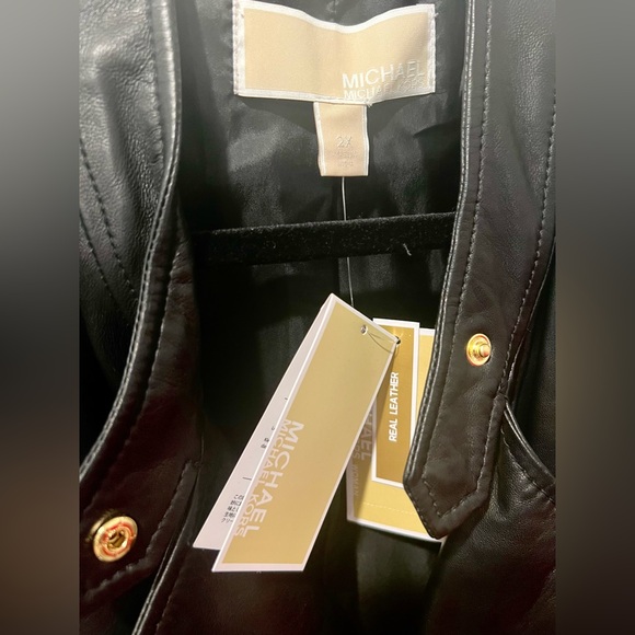 Michael Kors Black 100% Genuine Leather Motorcycle Moto Jacket 2X - Picture 3 of 5